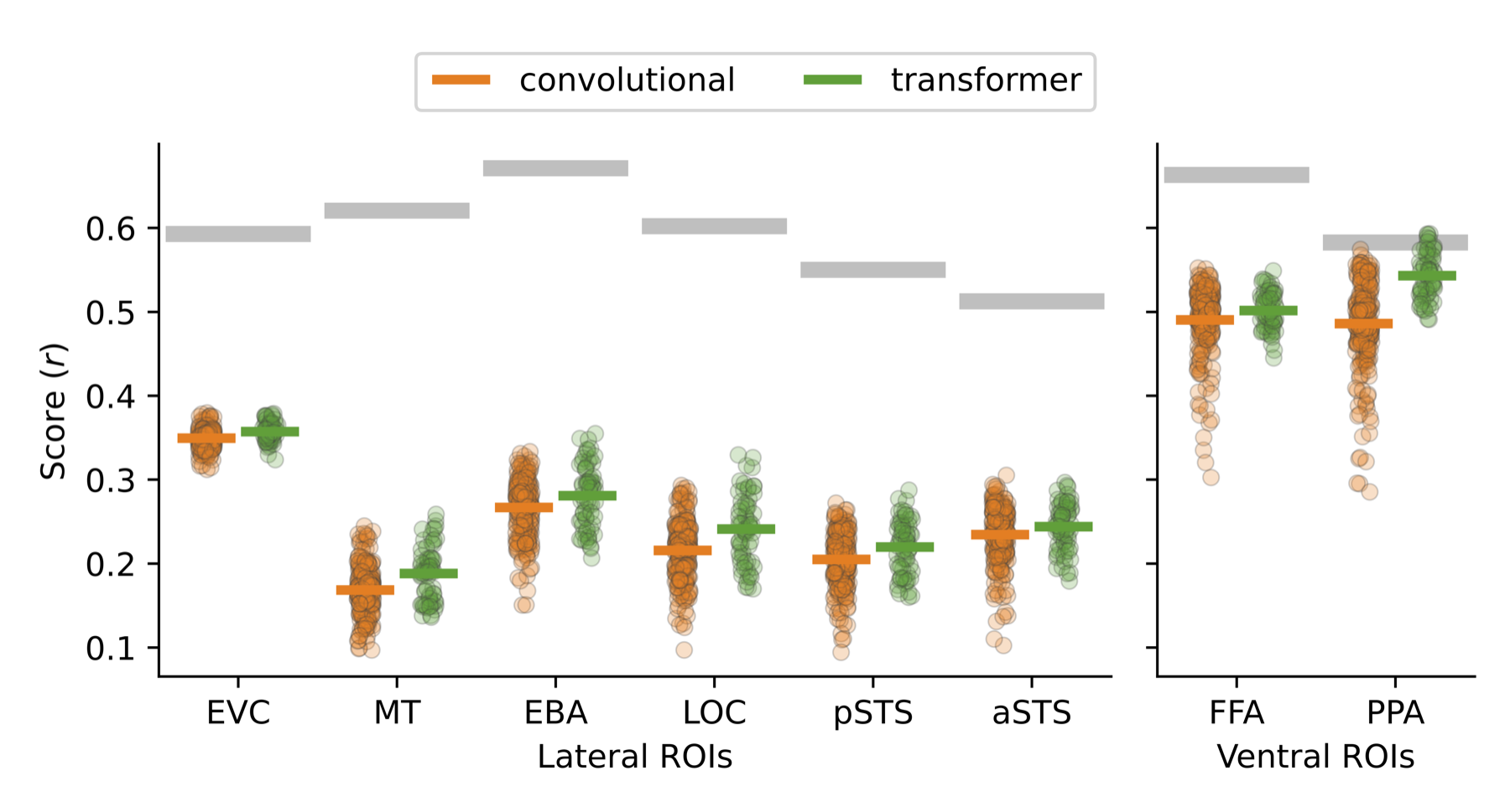 Performance by architecture across ROIs